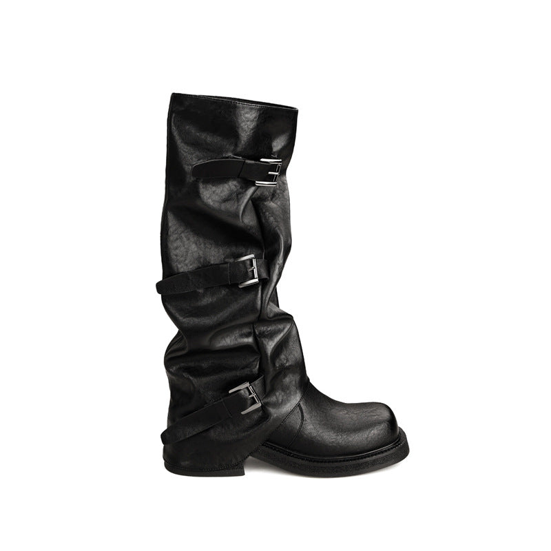 Womens Genuine Leather Height Increasing Slouch Boots