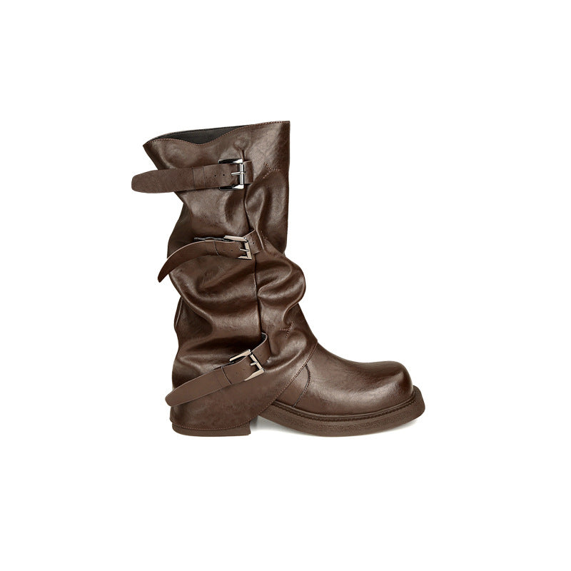 Womens Genuine Leather Height Increasing Slouch Boots