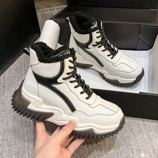 Womens Genuine Leather Plush Lined Snow Boots