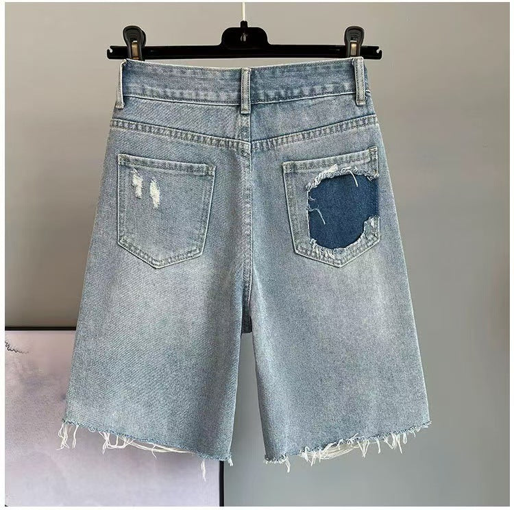 Womens Geometric Denim Skirt