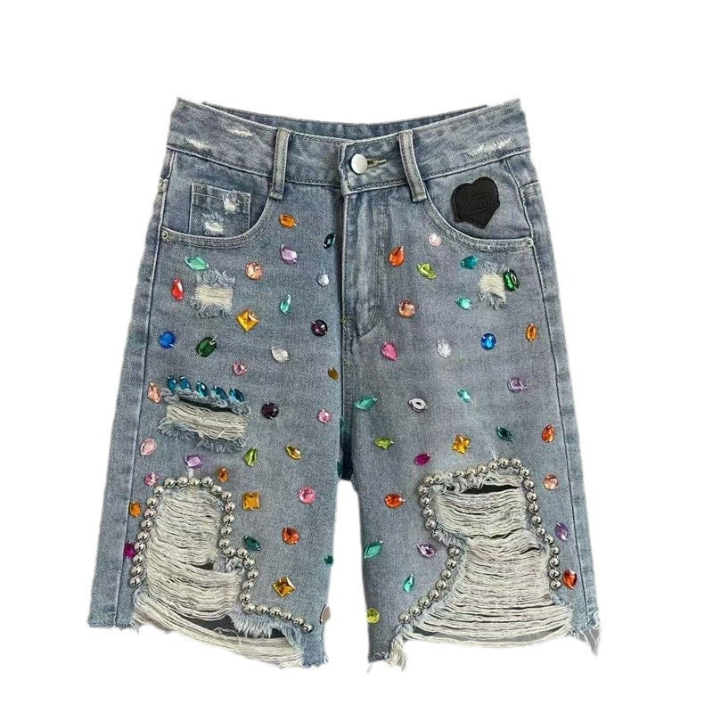 Womens Geometric Denim Skirt