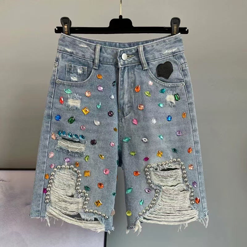 Womens Geometric Denim Skirt