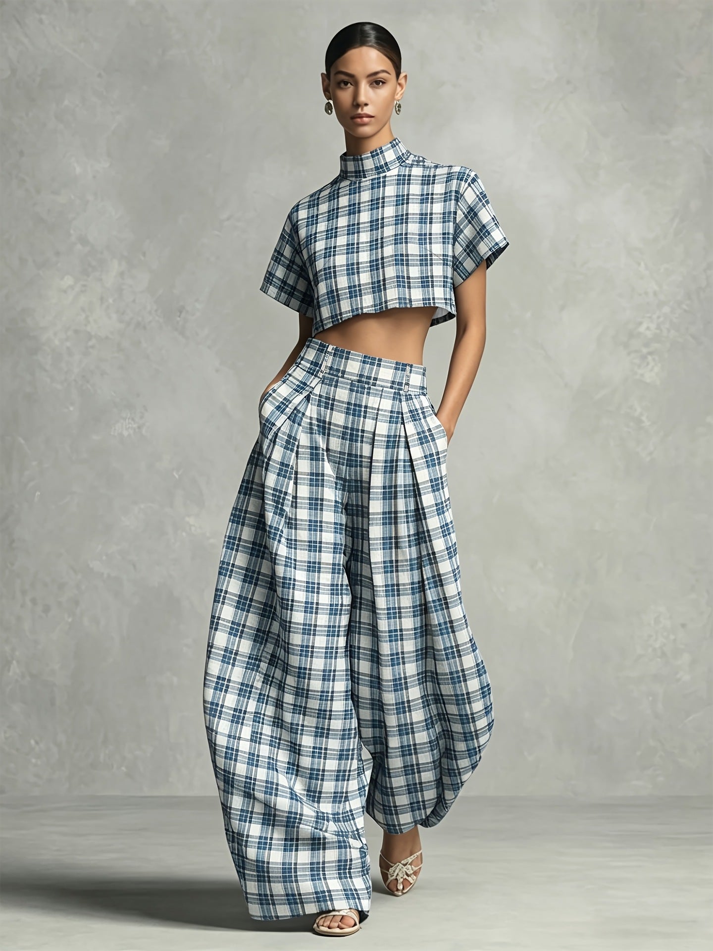 Womens Grid Pattern Top and Pants