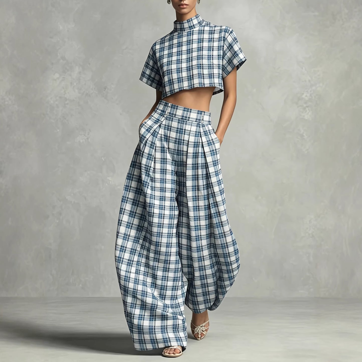Womens Grid Pattern Top and Pants