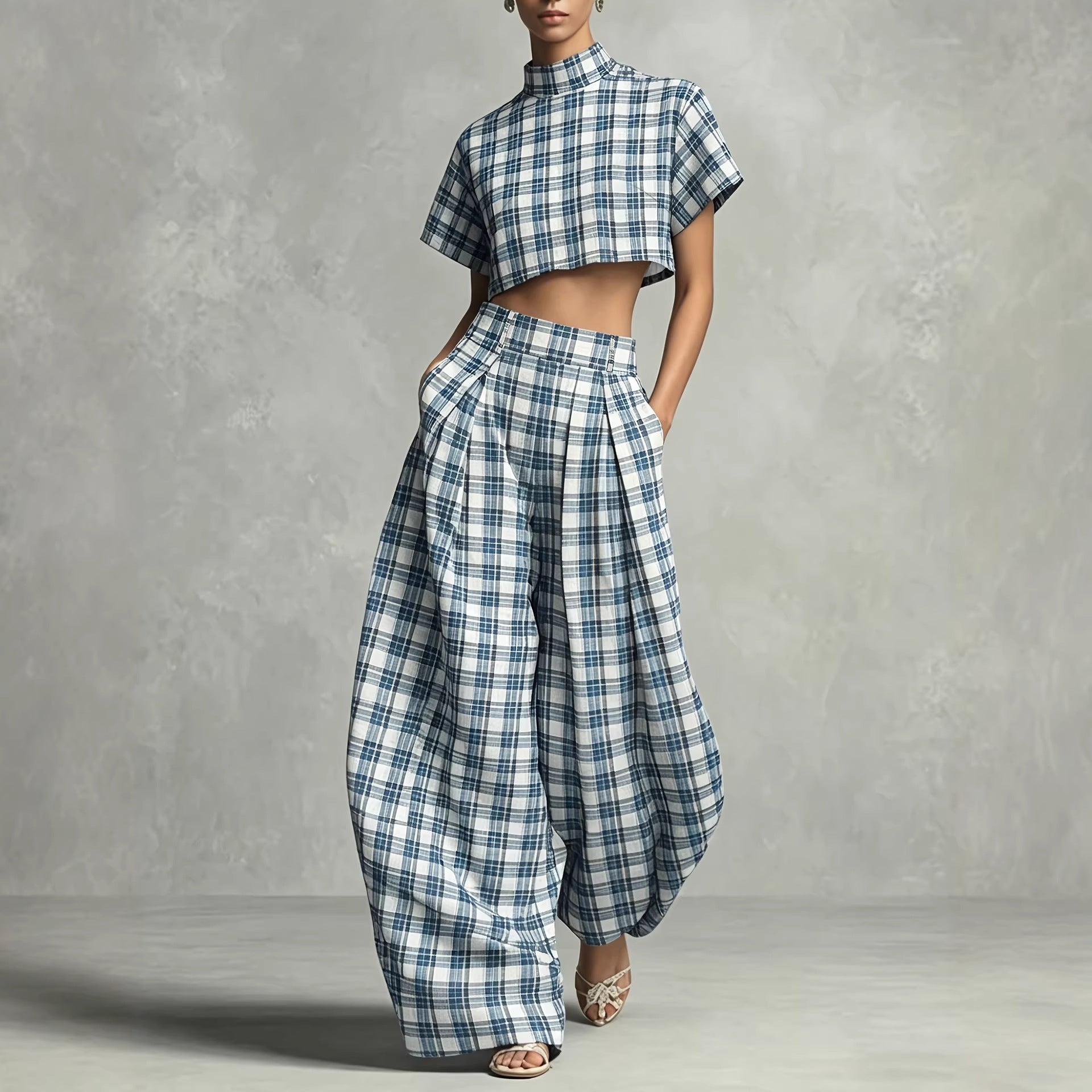 Womens Grid Pattern Top and Pants