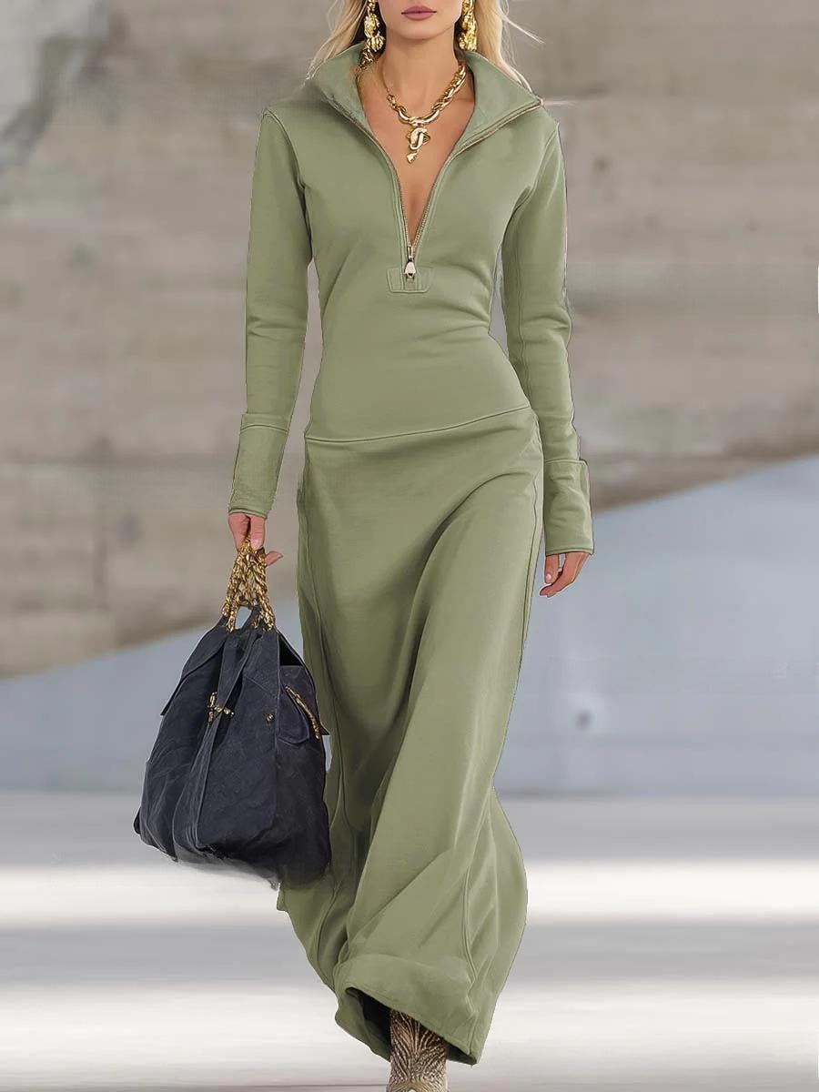 Womens Half Zip Polo Collar Long Sleeve Dress