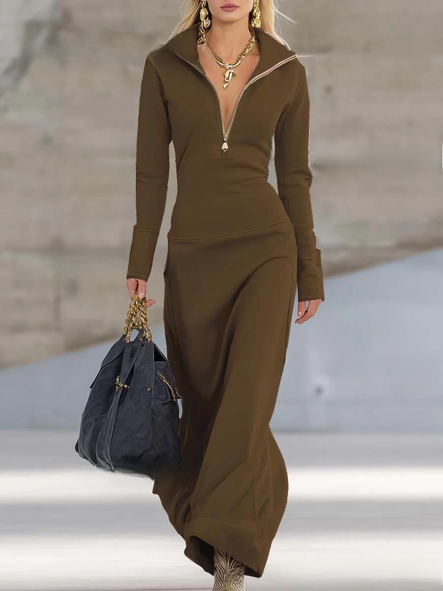 Womens Half Zip Polo Collar Long Sleeve Dress