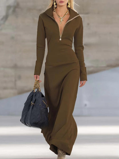 Womens Half Zip Polo Collar Long Sleeve Dress
