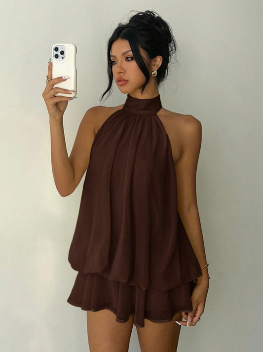 Womens Halter Neck Backless Short Dress