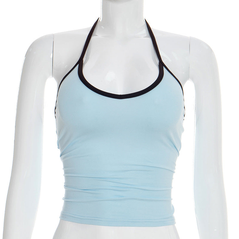 Womens Halter Neck Color Block Tank Top