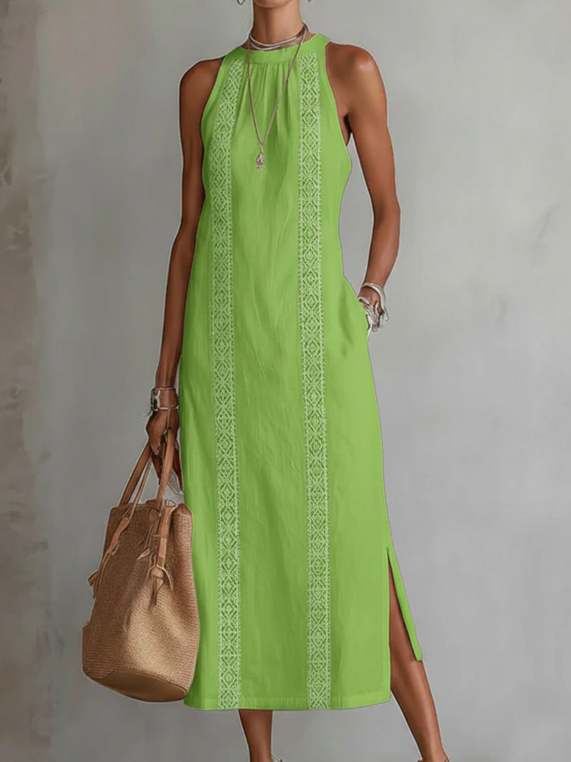 Womens Halter Neck Lace Patchwork Sleeveless Dress