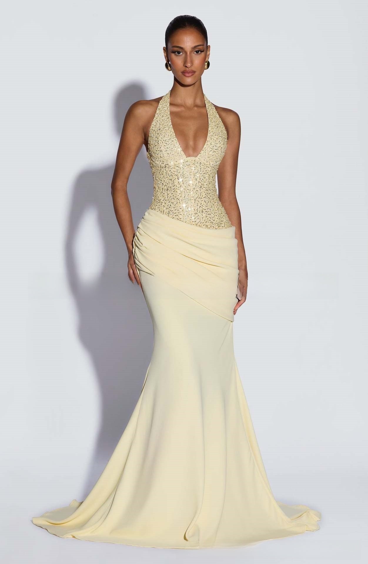 Womens Halter Neck Mermaid Evening Dress