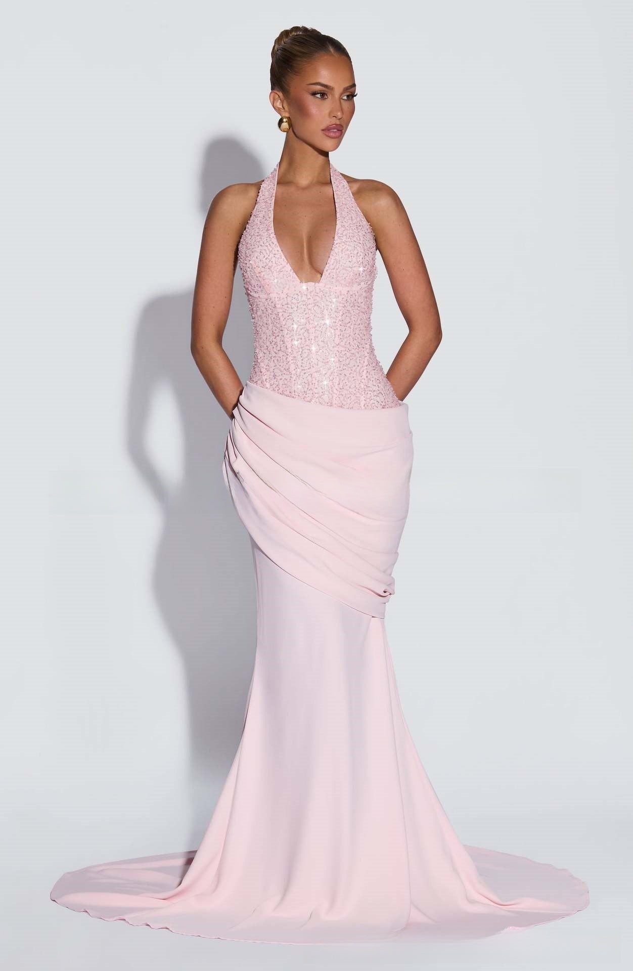 Womens Halter Neck Mermaid Evening Dress