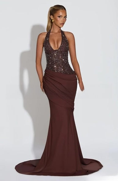 Womens Halter Neck Mermaid Evening Dress