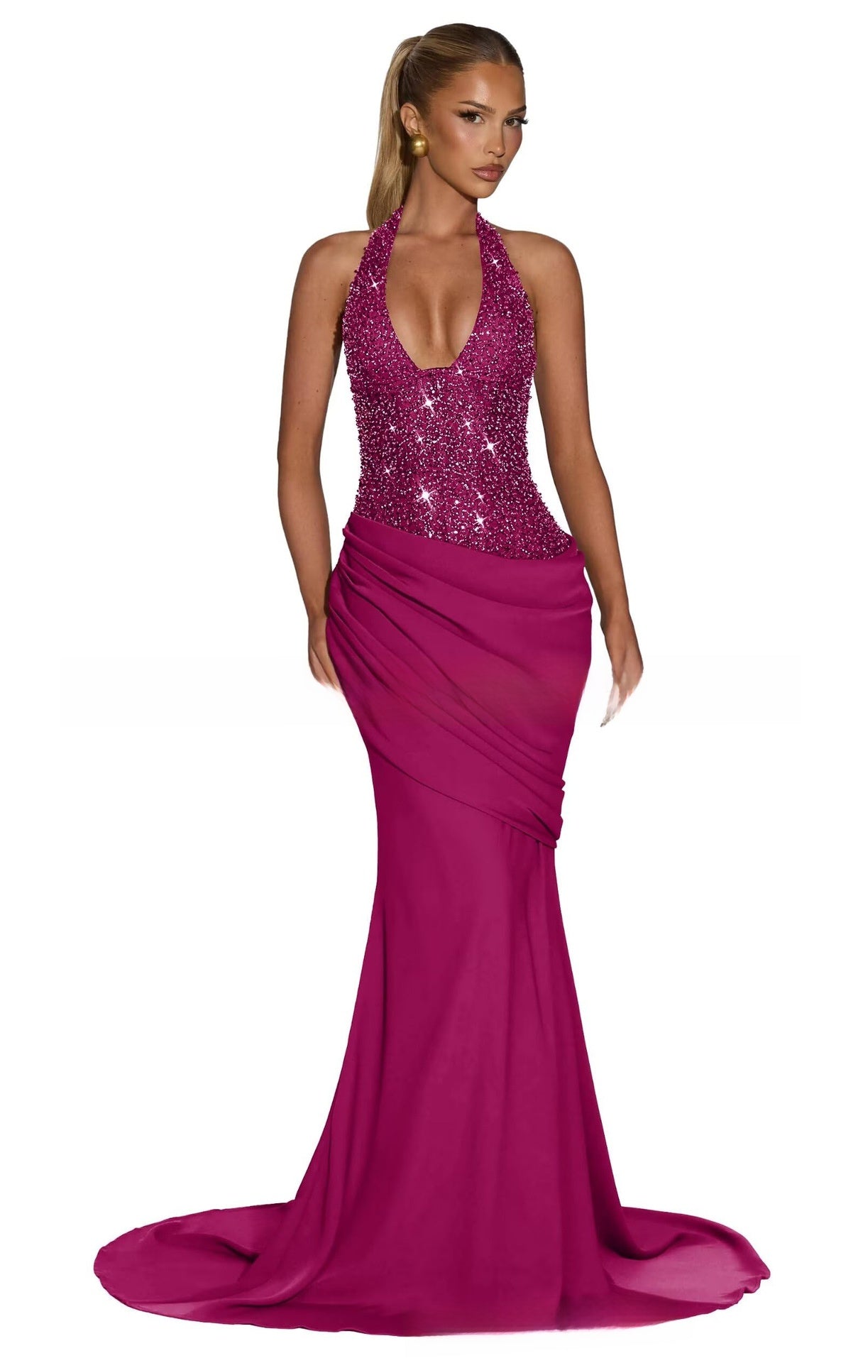 Womens Halter Neck Mermaid Evening Dress