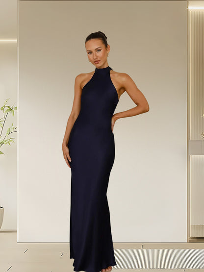 Womens Halter Neck Satin Dress