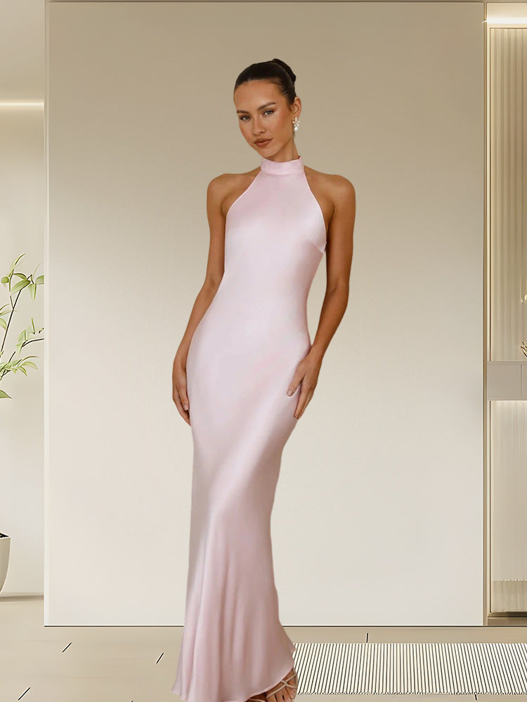 Womens Halter Neck Satin Dress