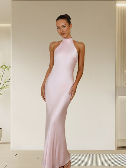 Womens Halter Neck Satin Dress