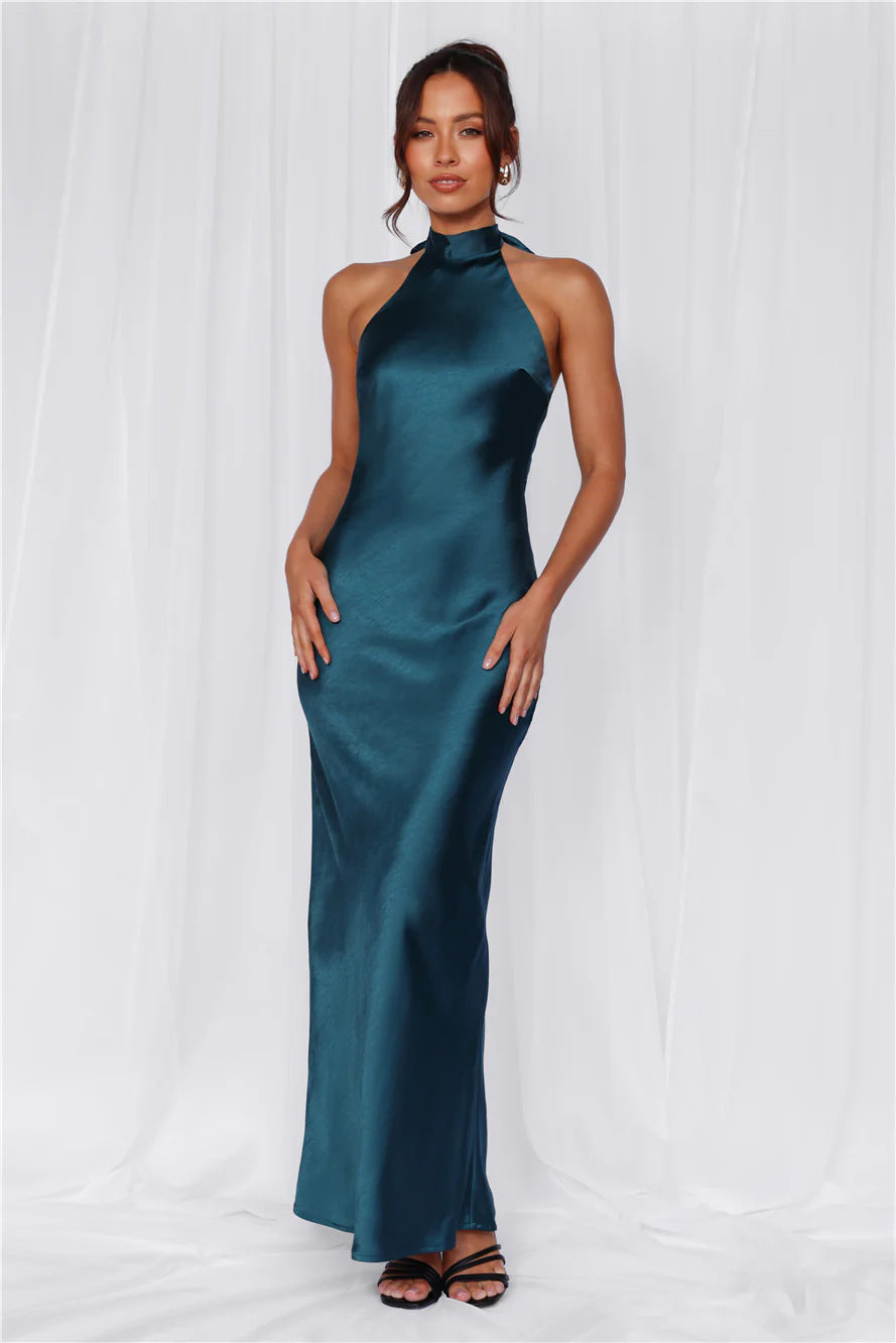 Womens Halter Neck Satin Dress