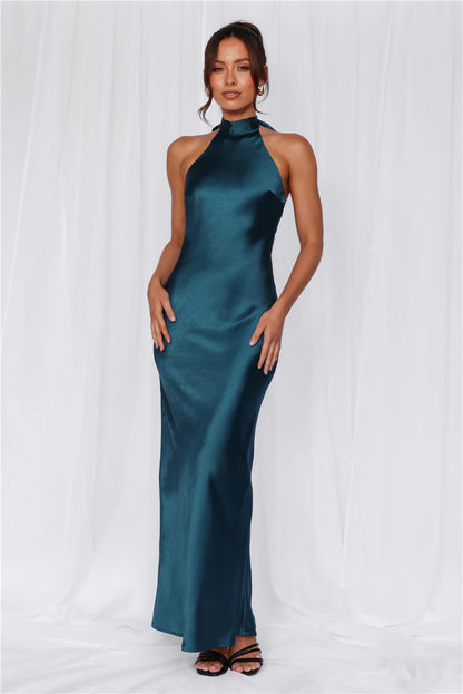 Womens Halter Neck Satin Dress