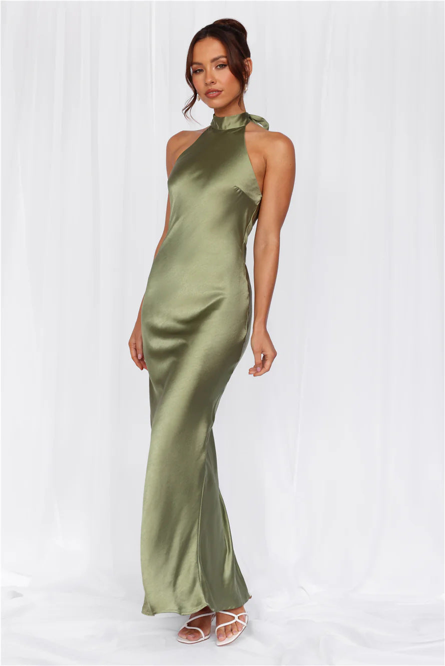 Womens Halter Neck Satin Dress