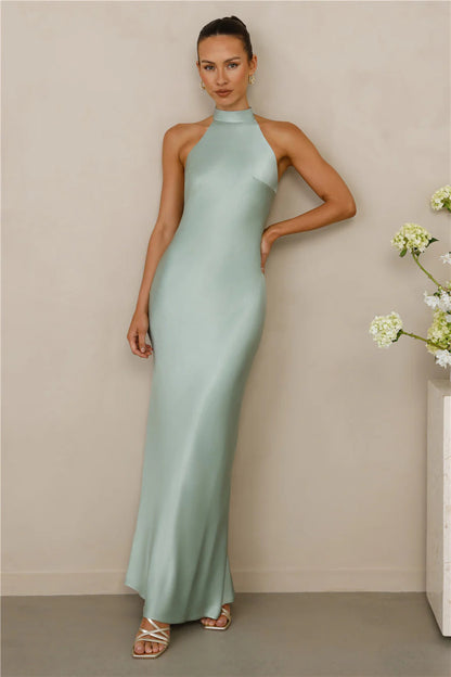 Womens Halter Neck Satin Dress