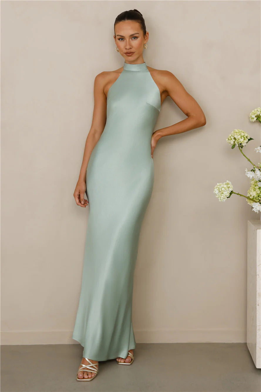Womens Halter Neck Satin Dress