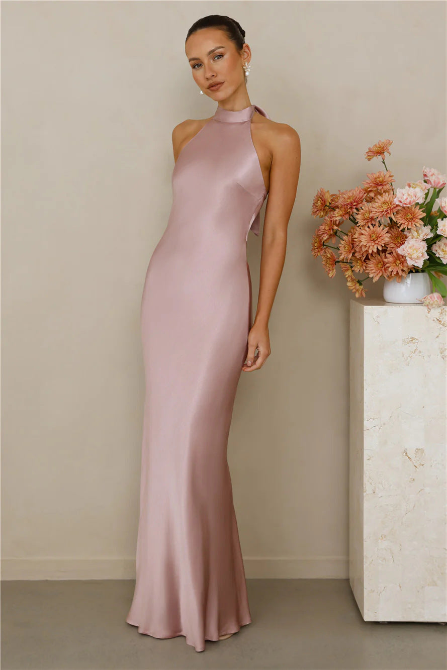 Womens Halter Neck Satin Dress