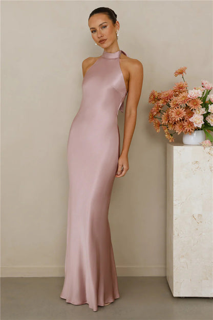 Womens Halter Neck Satin Dress