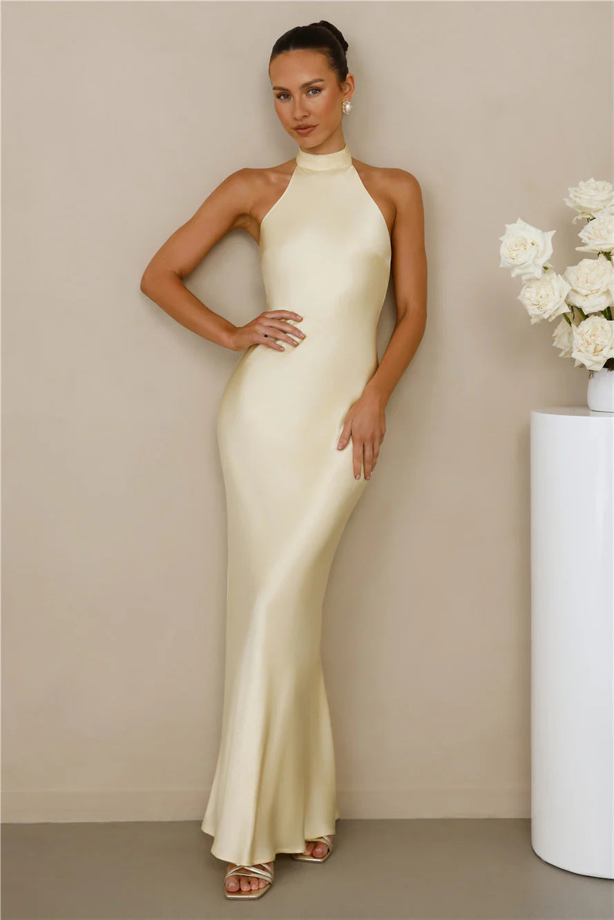 Womens Halter Neck Satin Dress