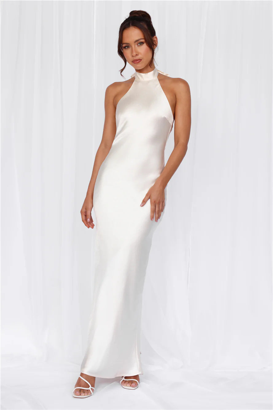 Womens Halter Neck Satin Dress
