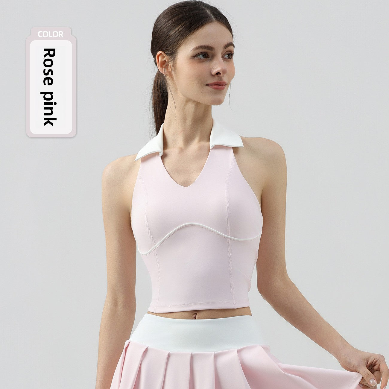 Womens Halter Neck Sports Top with Chest Pads
