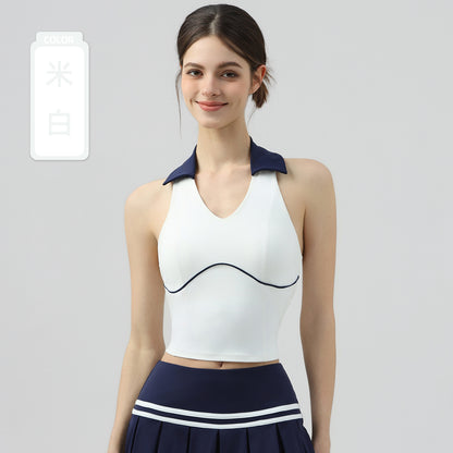 Womens Halter Neck Sports Top with Chest Pads