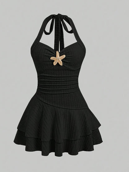 Womens Halter Neck Starfish Print Summer Dress