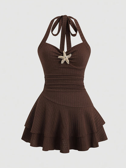 Womens Halter Neck Starfish Print Summer Dress
