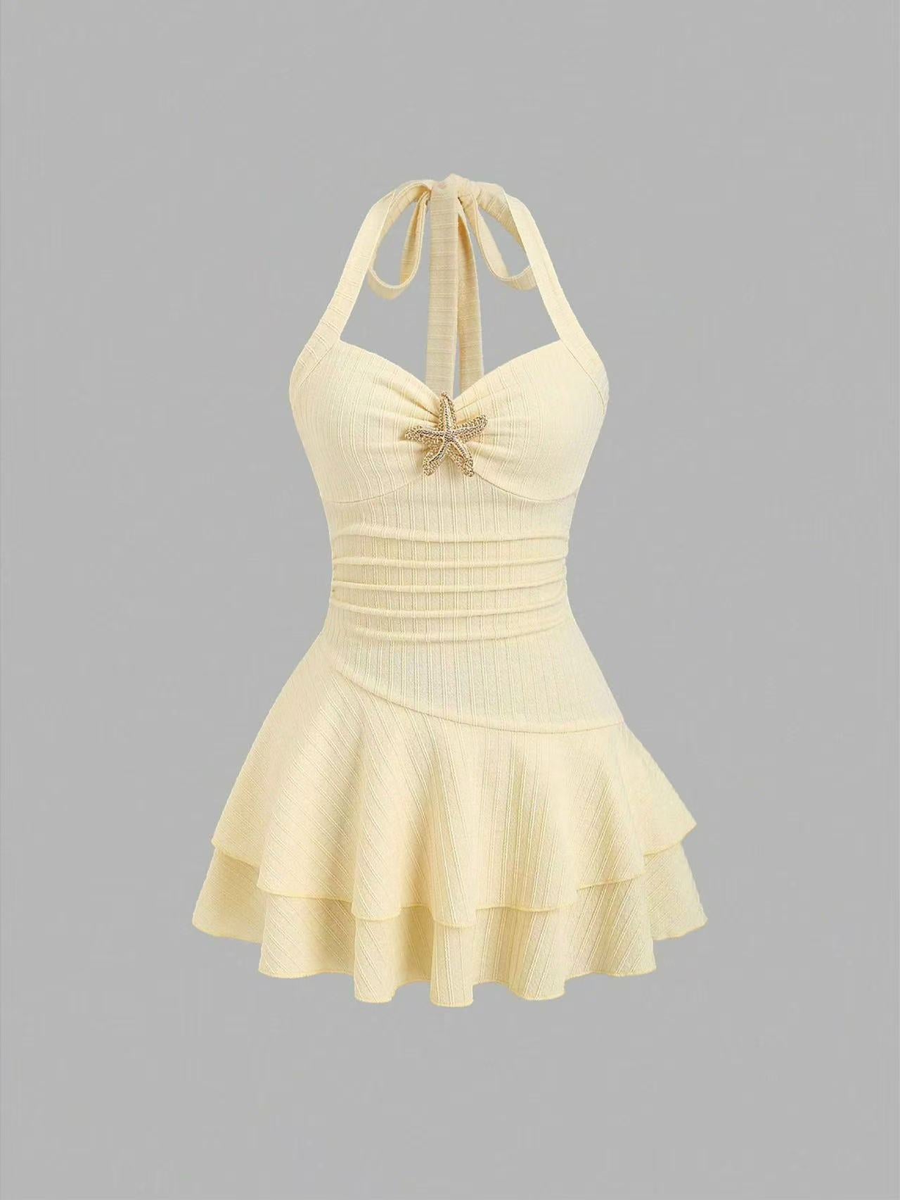 Womens Halter Neck Starfish Print Summer Dress