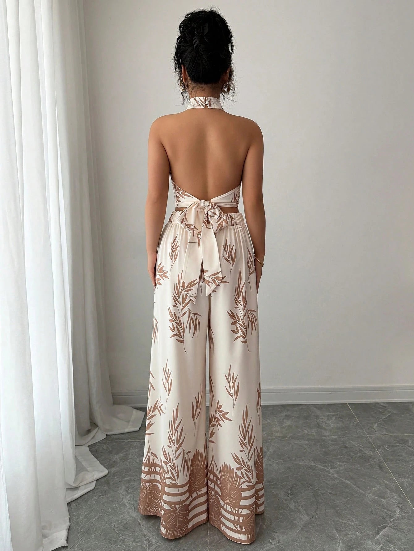 Womens Halter Neck Tank Top and Wide-Leg Pants Set