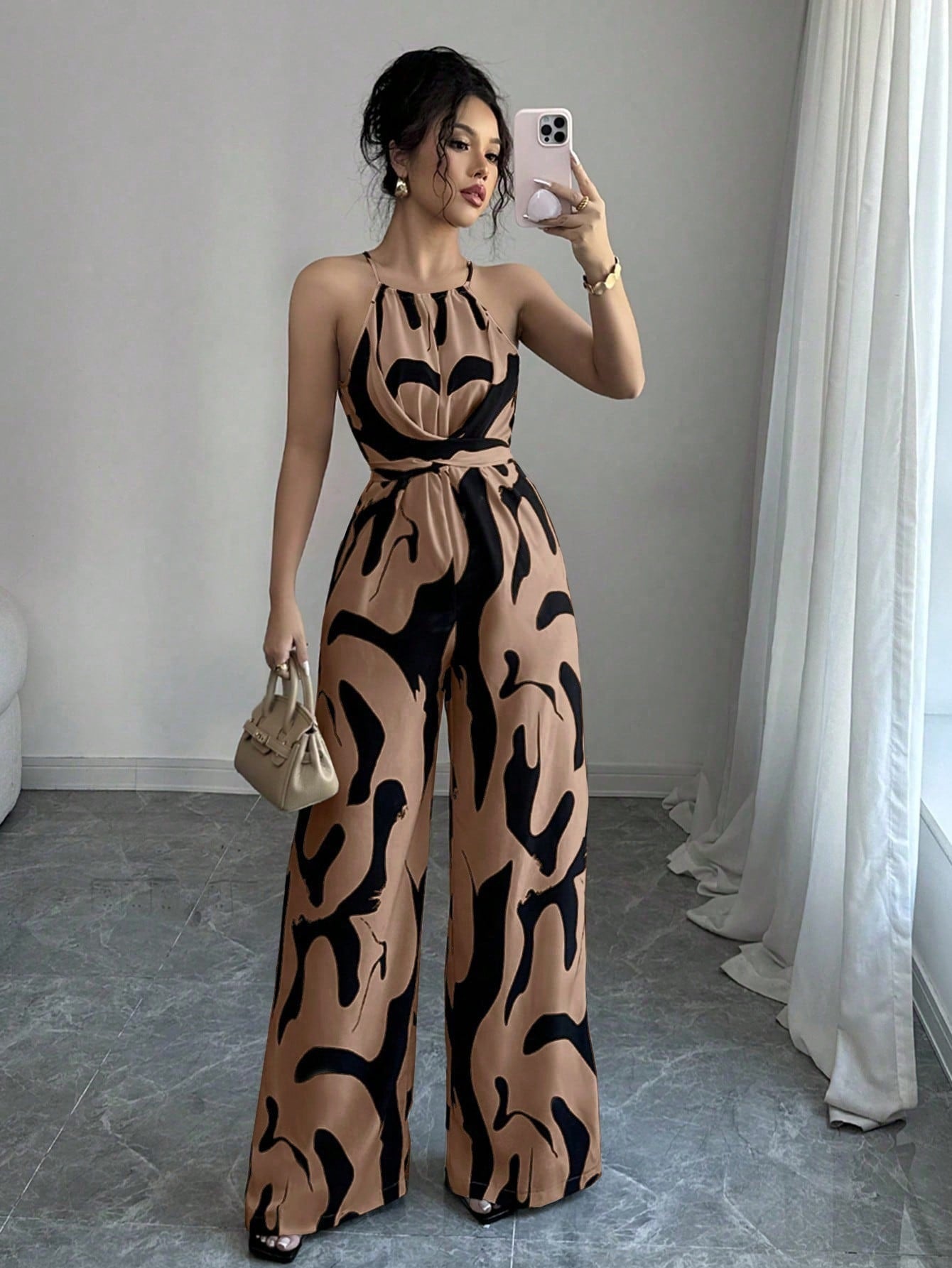 Womens Halter Neck Wide Leg Jumpsuit