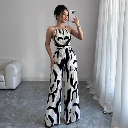 Womens Halter Neck Wide Leg Jumpsuit