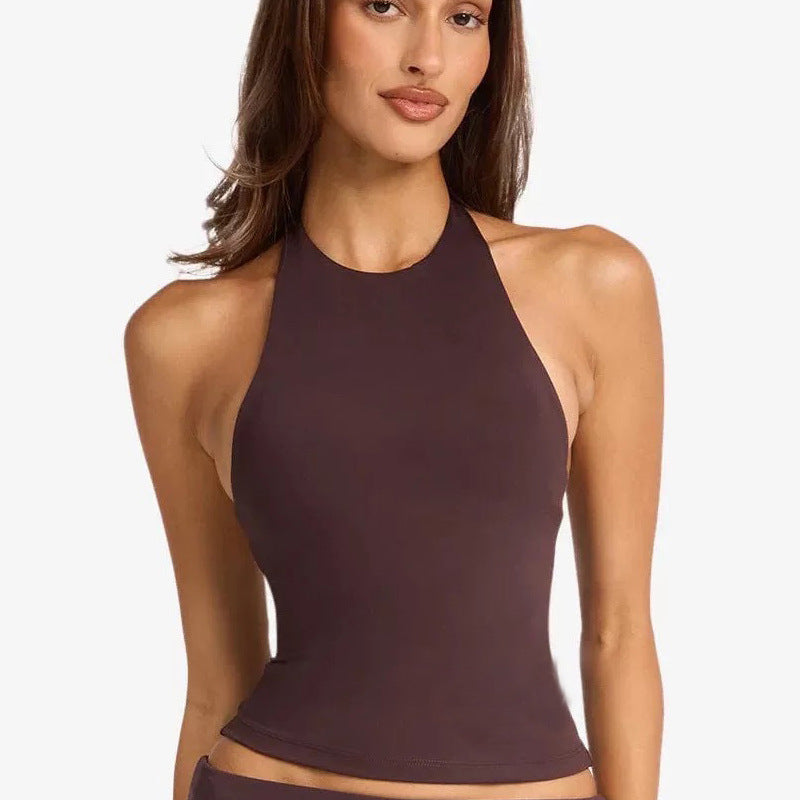Womens Halter Neck Yoga Set with High Waist Shorts