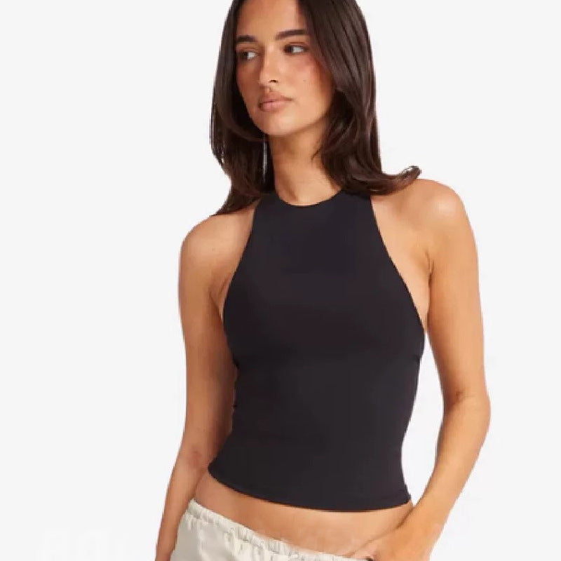 Womens Halter Neck Yoga Set with High Waist Shorts