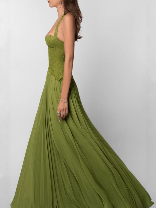 Womens Halterneck Pleated Dress
