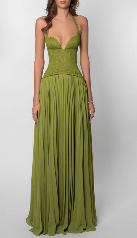 Womens Halterneck Pleated Dress