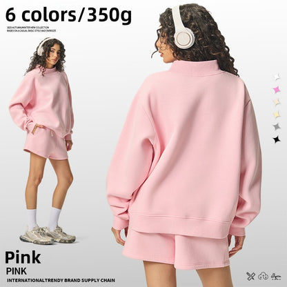 Womens Heavy Velvet Half Turtleneck Sweatshirt