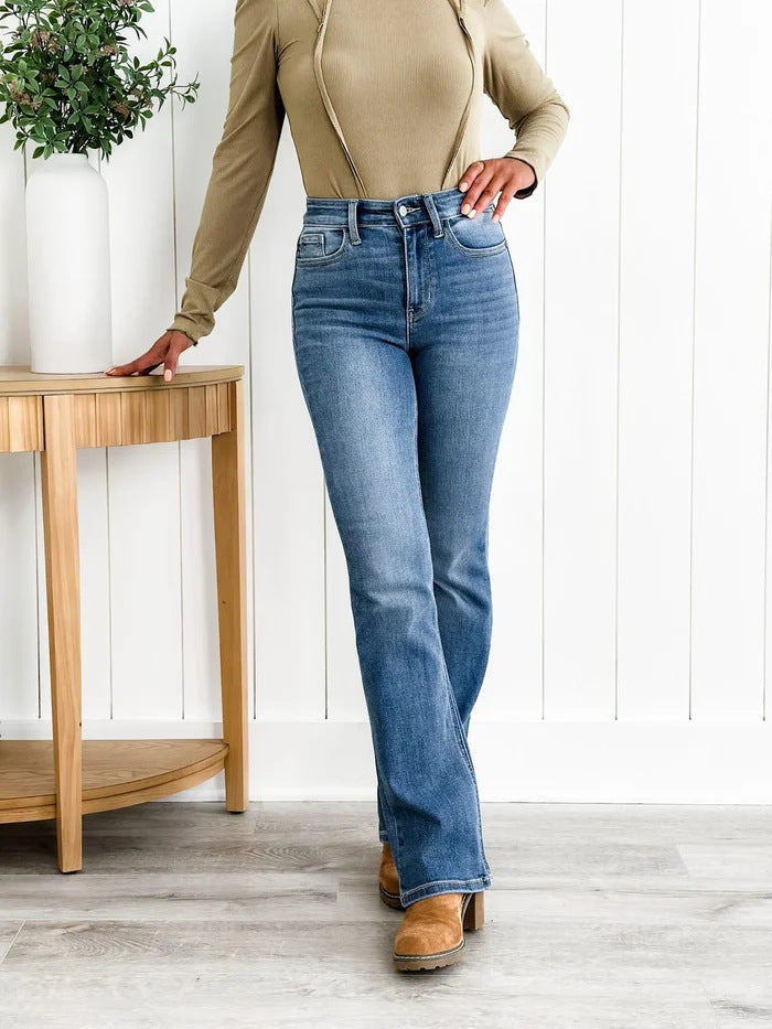 Womens High Elastic Slim Fit Denim Trousers