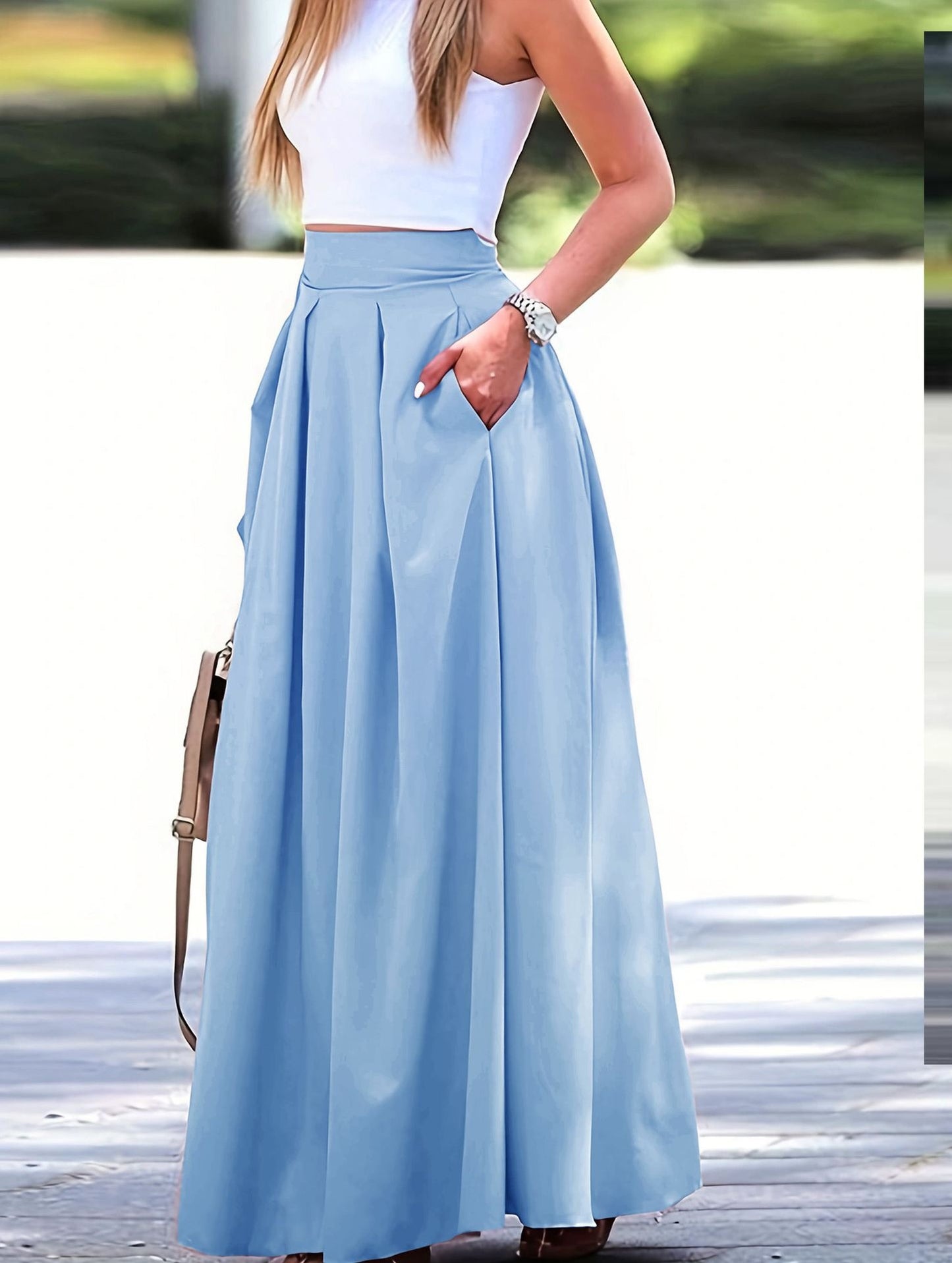 Womens High Waist A-Line Long Skirt