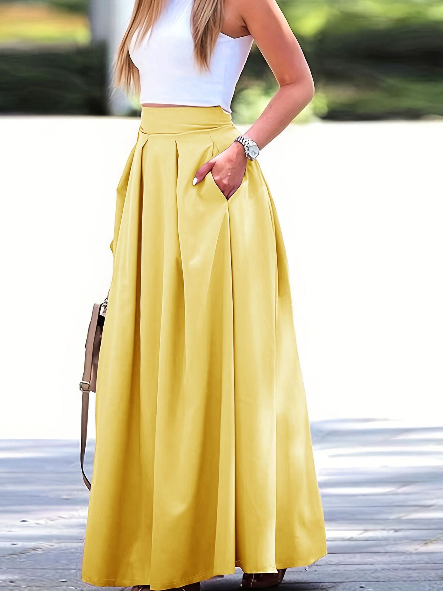 Womens High Waist A-Line Long Skirt