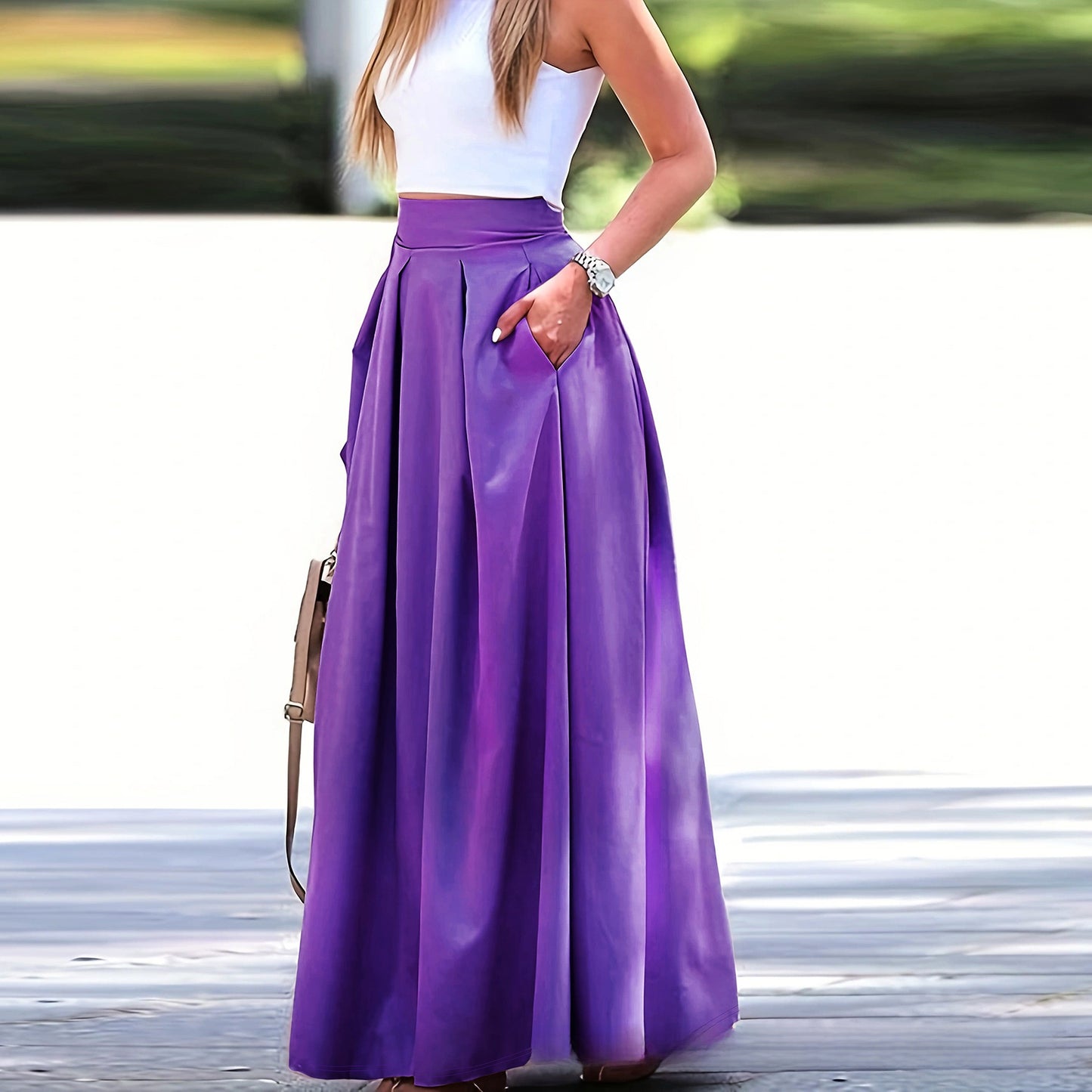 Womens High Waist A-Line Long Skirt