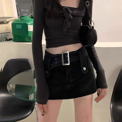 Womens High Waist Denim Short Skirt Bodycon Hip Hugger Mini Skirt