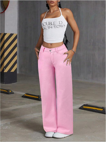 Womens High Waist Embroidered Straight Leg Jeans